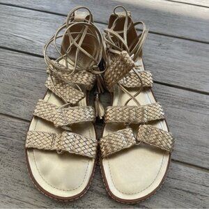 Michael Kors Monterey Woven Gold Leather Gladiator Sandals Womens size 9